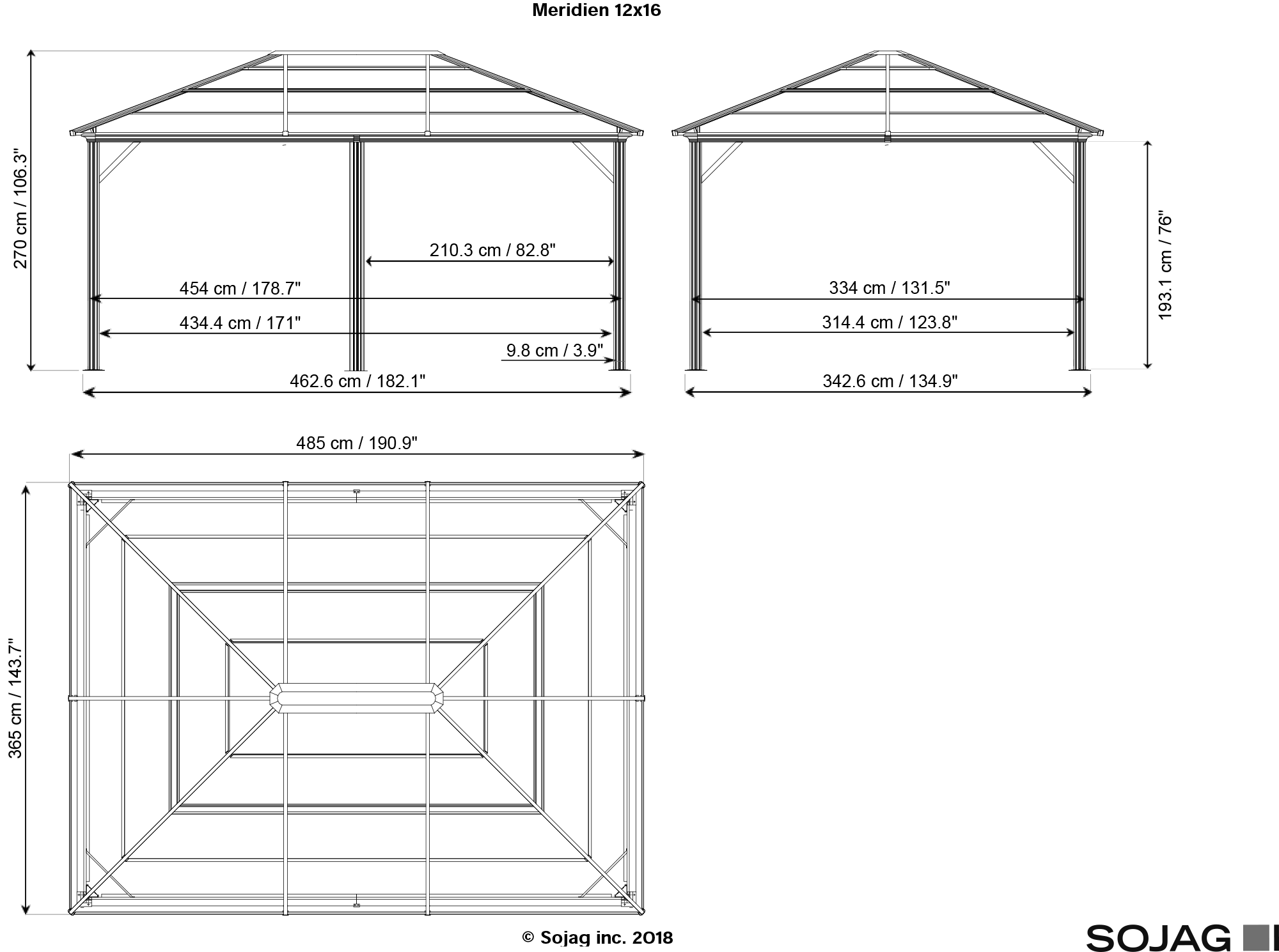 Sojag 500-8162950 x 16 Meridien - ft. Charcoal 12 Hardtop Gazebo