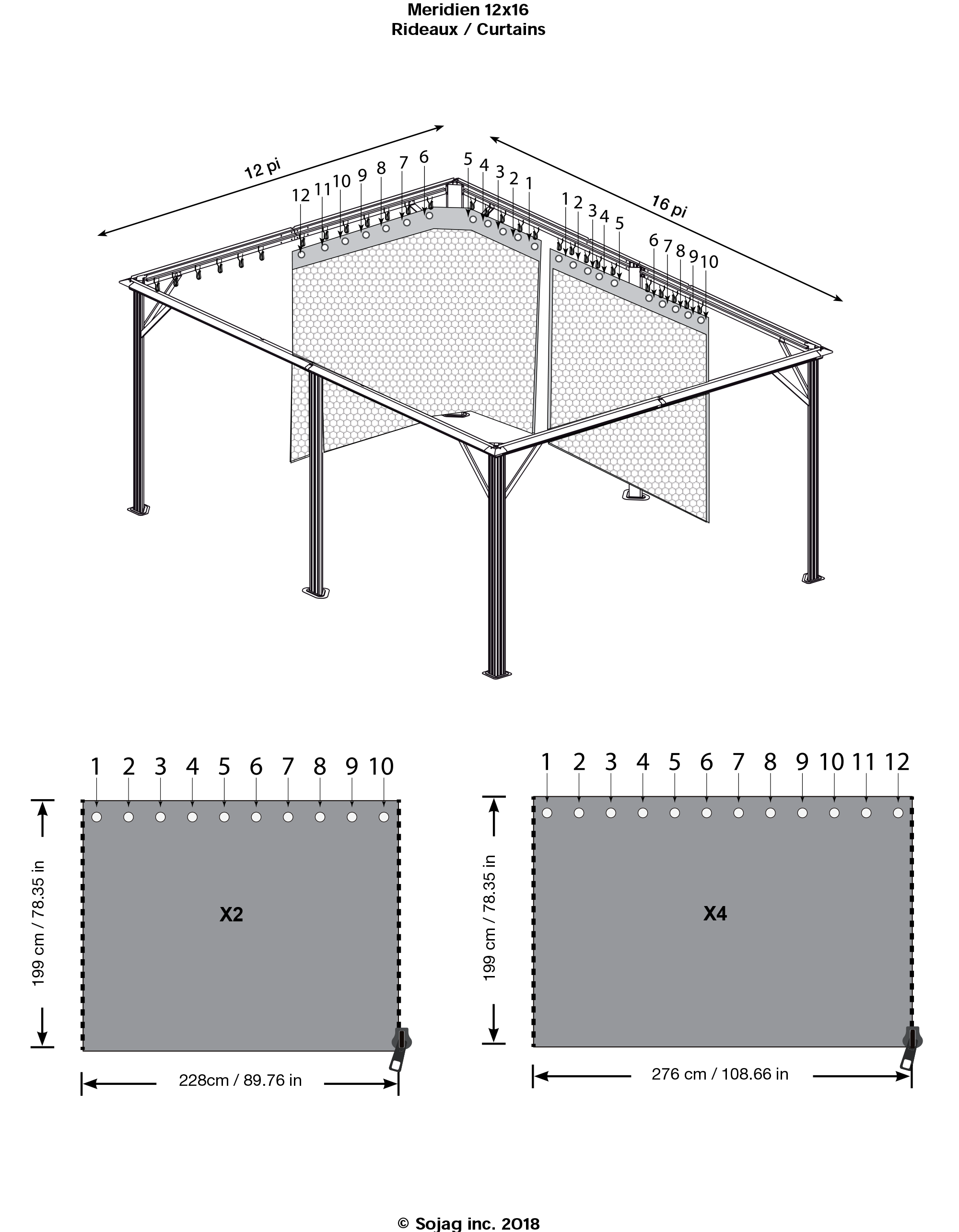 Curtains for Meridien Gazebo, 12 ft. x 16 ft. Gray, Gazebo Not Included