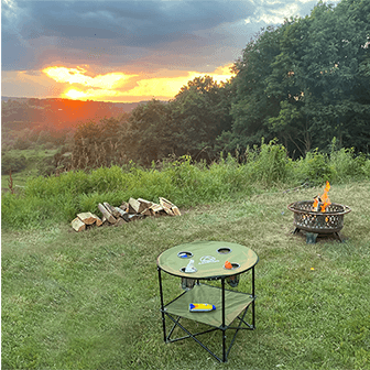 camp table in an open field