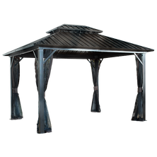 Genova II Double Roof Hardtop Gazebo, 12 ft. x 12 ft. Dark Brown