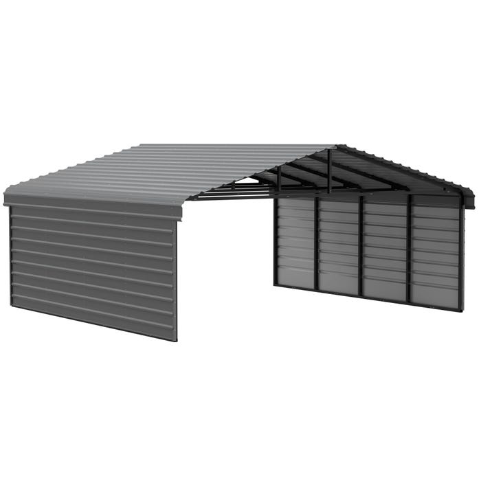 Arrow 20 x 20 x 7 ft Charcoal Carport with 2-sided Enclosure 16 Arrow 20 x 20 x 7 ft Charcoal Carport with 2-sided Enclosure 16
