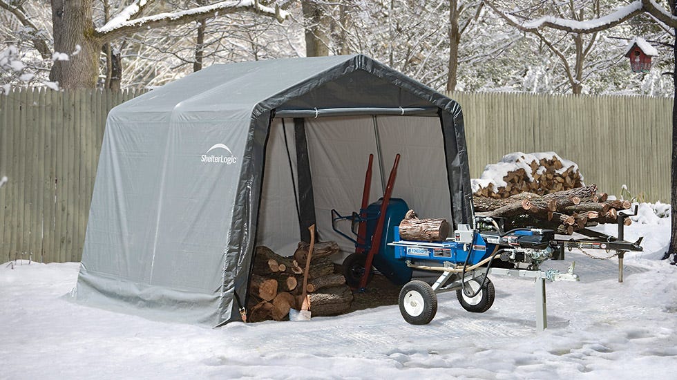 Range-Bûches en Acier Epoxy + Bâche de Protection 0,5 m³ - Shelter Logic