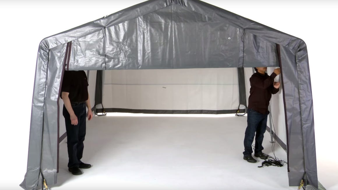 How to Install a ShelterLogic® Pull-Eaze&#x2122; Roll-Up Door Kit