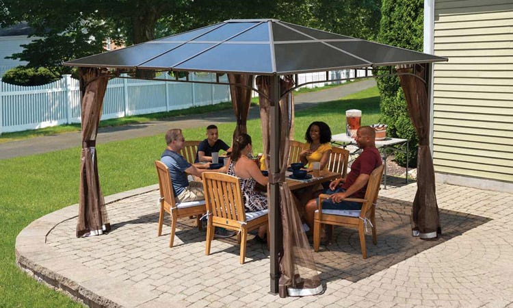 Gazebo in a backyard on a patio