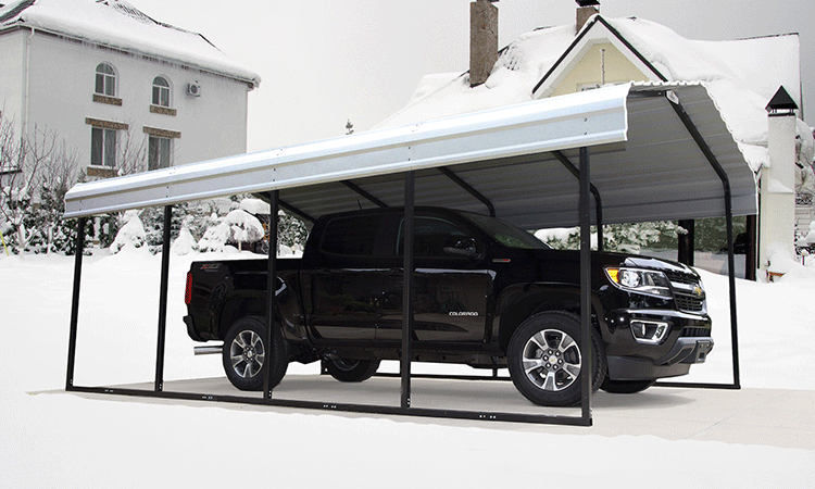An Arrow Carport with a truck underneath