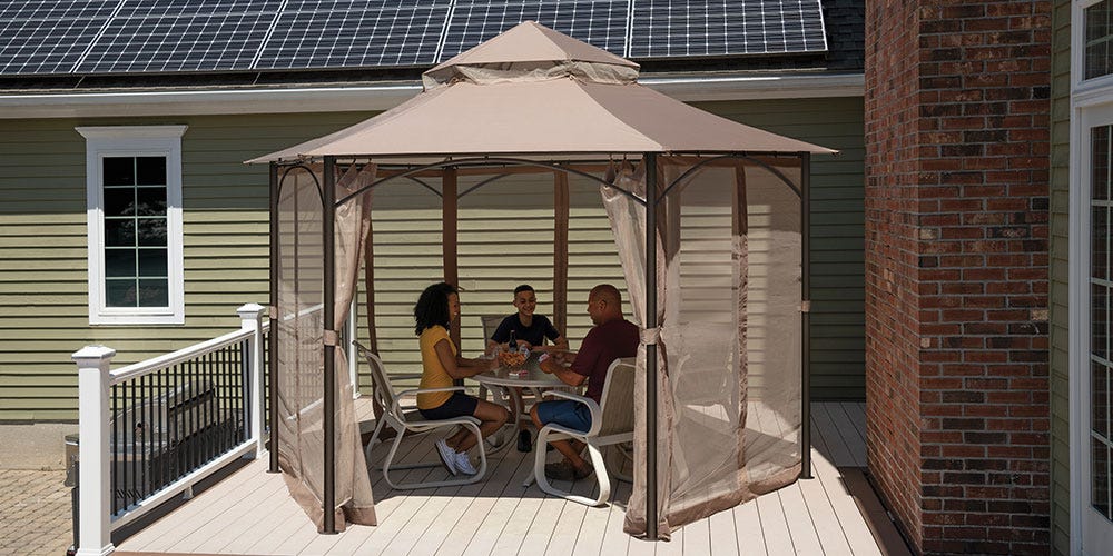 A screened gazebo can help you get rid of flies