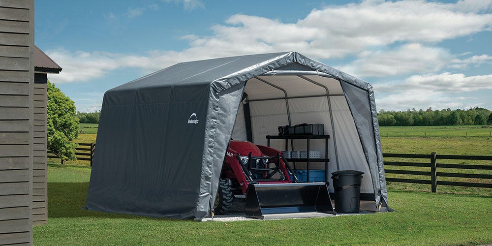 Portable tractor storage shed