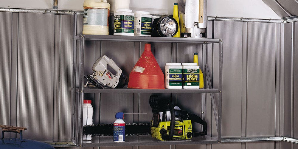 Shelving Unit in a Steel Shed