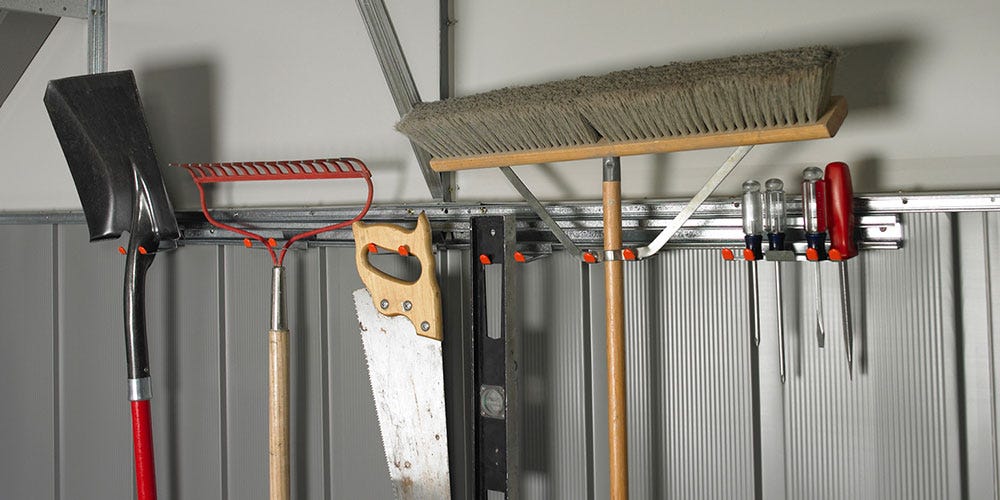 Tool Hanging Rack in a Steel Shed